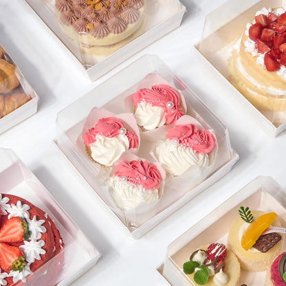 ZORRITA 7 x 7 x 4 Inches Paper Cake Boxes with Clear Lids, 20 Pack Disposable Charcuterie Boxes Square Food Containers for 4-6 Inch Cake, Dessert, Pie, Cupcake, Bakery (Pink)