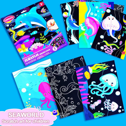 BAOXUE Scratch Art for Kids, Mermaids Black Rainbow Scratch Paper Set-Arts And Crafts & Supplies, DIY Activity & Party Games, Mermaid Toys Gifts for Toddlers, Girls