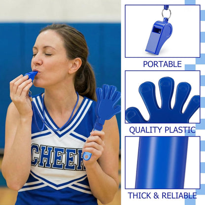 48 Pcs Cheering Noisemakers Set Included 12 Pcs Mini Air Horns Noisemakers 12 Hand Clappers 24 Thunder Sticks for Birthdays Sporting Events (Horn,Blue)