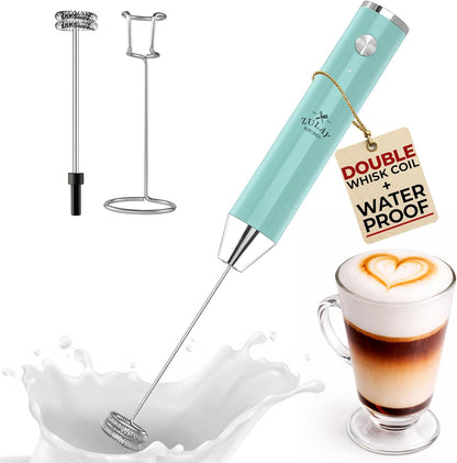 Zulay Kitchen Powerful Milk Frother Wand With Duracell Batteries - Ultra Fast Handheld Drink Mixer - Electric Whisk Foam Maker for Coffee, Lattes, Cappuccino & Matcha - Z1 Motor - Black - Colors B