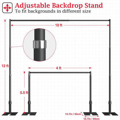EMART 10x10ft Heavy Duty Backdrop Stand Kit, Adjustable Pipe and Drape Photo Booth Frame for Wedding, Party, Christmas, Birthday Decorations