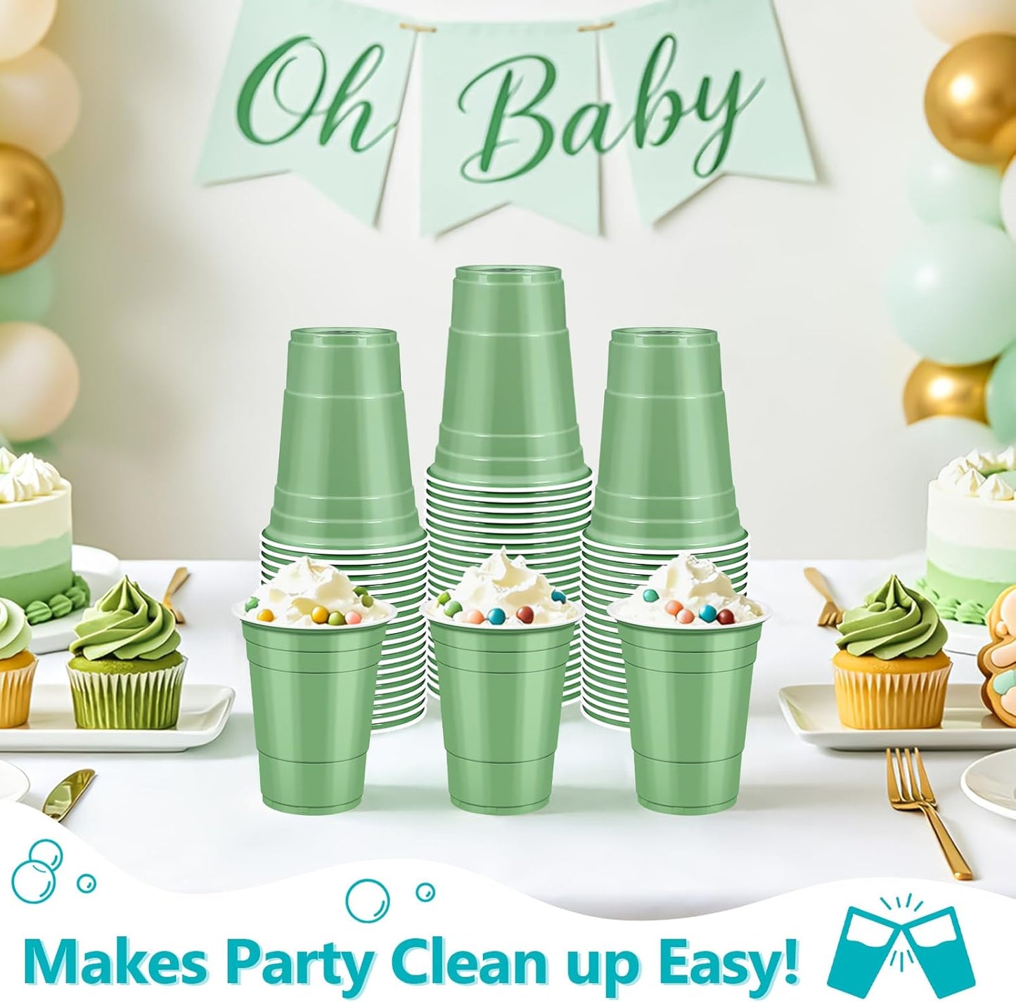 LANLISA 50 Gold Plastic Cups, 16 oz Disposable Cups, Drinking Cups For Birthday Party Supplies, Graduation, Thanksgiving Decorations, Harvest, Fall, New Years