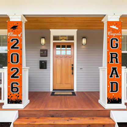 2026 Graduation Decorations, Graduation Banner Class of 2026, Hanging Congratulations/Congrats Grad Banner for Door and Porch, Party Decor - Black