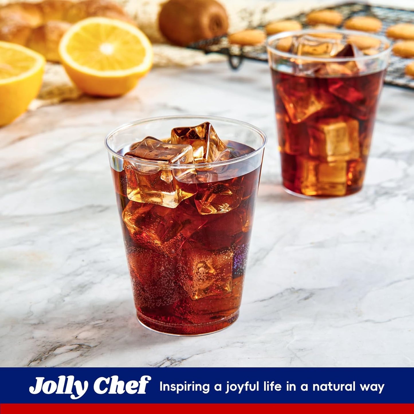 JOLLY CHEF 12 oz Clear Plastic Cups, 100 Pack Heavy-duty Party Glasses, Disposable Plastic Cups for Halloween,Thanksgiving Day, Christmas Party