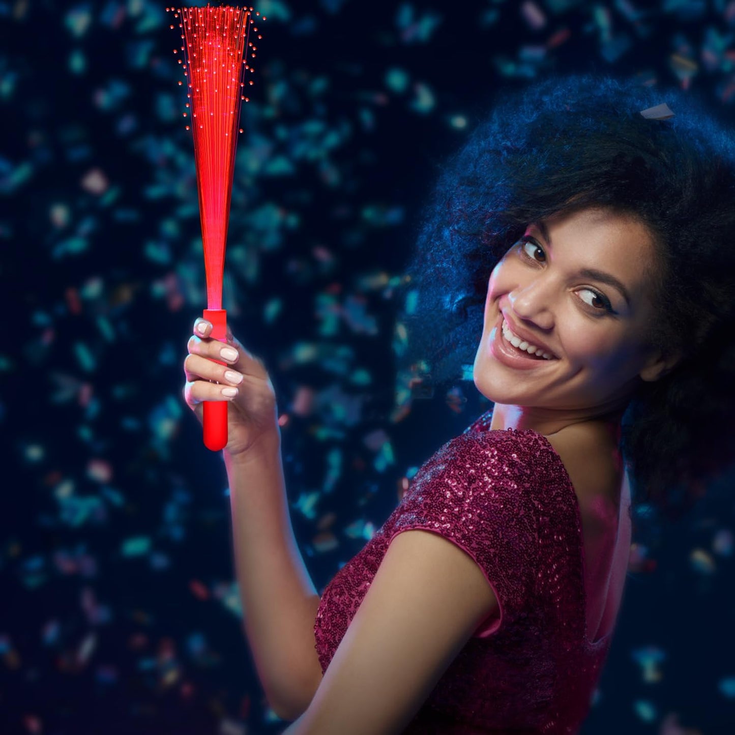 24 Pack Red Glow Fiber Optic Wands Bulk Huge Light up Wand Glow Sticks 14.2 Inch with 3 Light Modes for Christmas Valentine's Day 4th of July Concerts Clubs