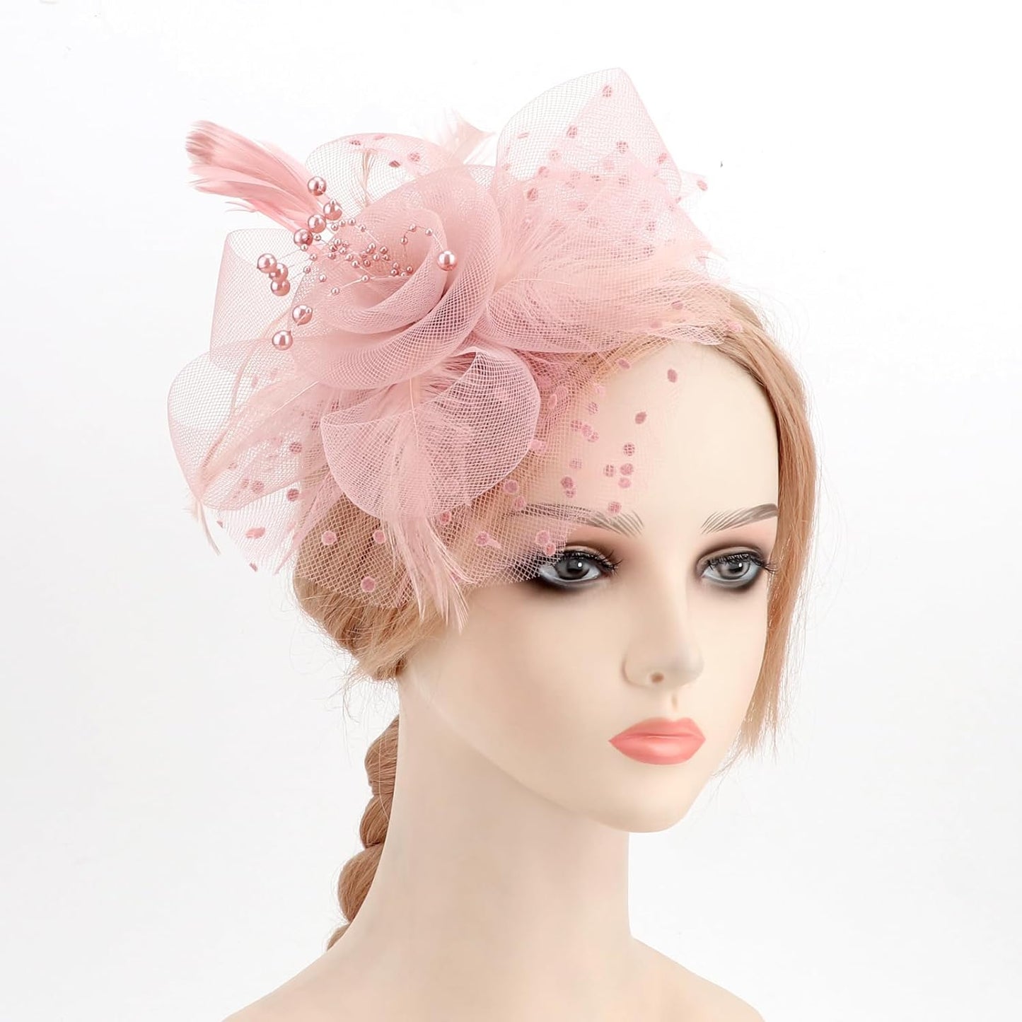 DRESHOW Fascinators Hat Flower Mesh Ribbons Feathers on a Headband and a Clip Tea Party Headwear for Girls and Women - Colors B