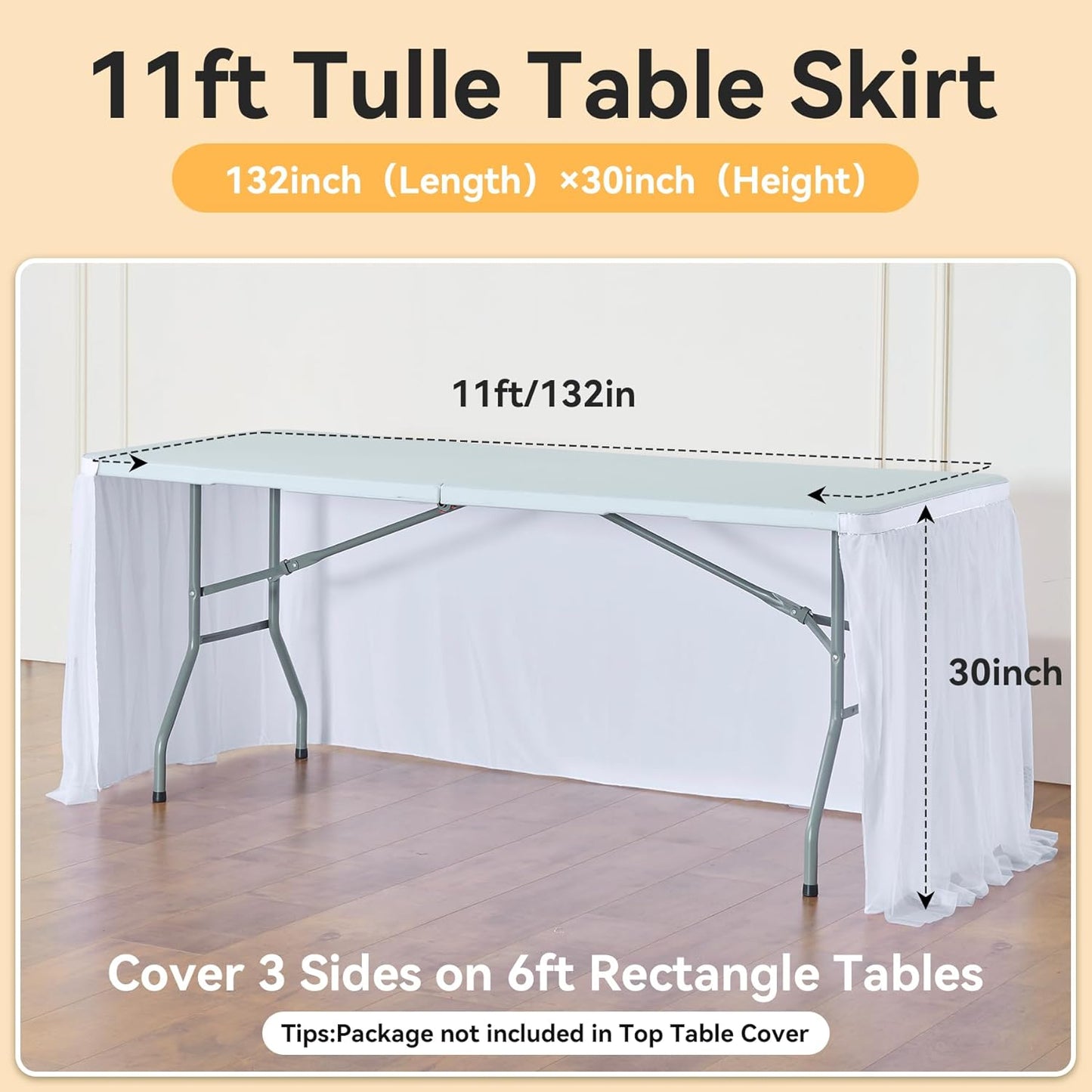 72inch Champagne Gold Tulle Table Skirts for Rectangle Round Tables, Gold Grim Ruffle Tulle Tutu Cloth Table Skirt 6ft for Wedding Birthday Party Cake Dessert Decor(No Top Cover)