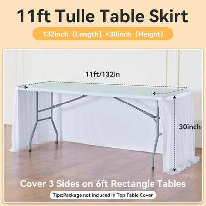 72inch Champagne Gold Tulle Table Skirts for Rectangle Round Tables, Gold Grim Ruffle Tulle Tutu Cloth Table Skirt 6ft for Wedding Birthday Party Cake Dessert Decor(No Top Cover)