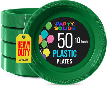 Exquisite Party Solids Red Plastic Plates For Party Supplies 10" Red Disposable Plates Heavy Duty 50 Pcs Plastic Dinnerware Sets Heavy Duty 350 GSM Disposable Dinnerware Set