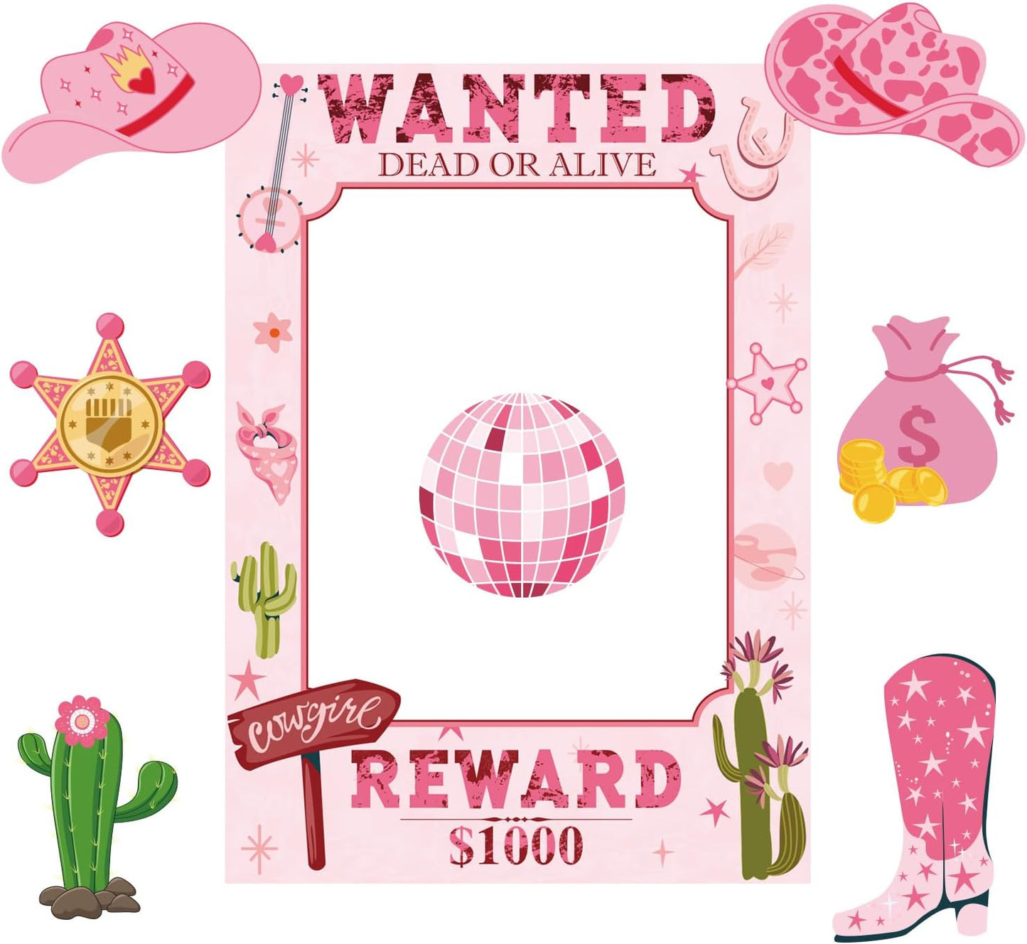 Wanted Poster Photo Prop Western Photo Booth Prop Selfie Frame Poster Banner Backdrop Wanted Sign for Cowgirl Last Disco Decoration Rustic Birthday Let's Go Girls Party Supplies