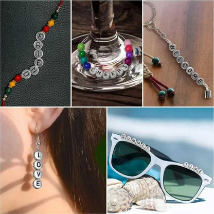 Amaney 1400pcs Glow Letter Beads, Heart Beads Whit Elastic Beading Cord,4x7mm Round Acrylic Alphabet Beads for Friend Bracelet Jewelry Making