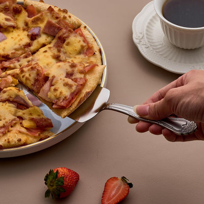 3-Piece Cake Server Set - 9.3-Inch Matte Black 430 Stainless Steel with Rose Handle Design - for Cake, Pie, Pizza, and Dessert Serving - Dishwasher Safe Pastry Server Set
