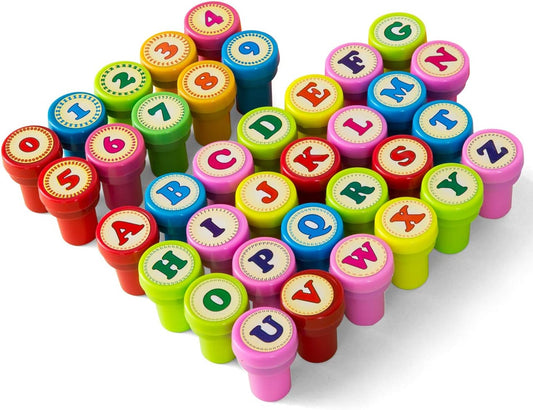 KESOTE Number & Alphabet Stamp for Kids, Self Ink Stamp Set Birthday Gift, Party Favor, Teacher Stamps