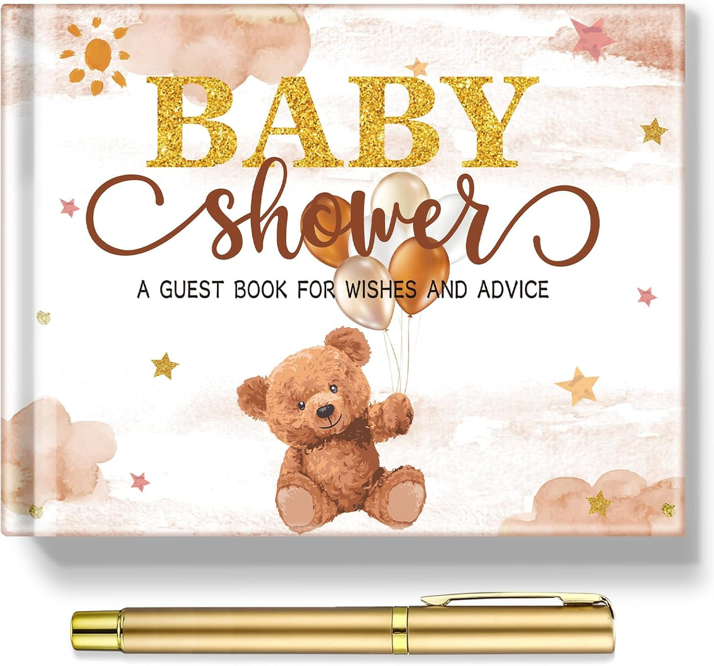 Fuyoooo 27 Pcs Safari Animal Baby Shower Guest Book Set Baby Shower Sign in Guest Floral Book Place Table Cards with Gold Pen Adhesive Photo Corner for Birthday Party