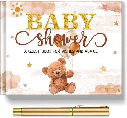 Fuyoooo 27 Pcs Safari Animal Baby Shower Guest Book Set Baby Shower Sign in Guest Floral Book Place Table Cards with Gold Pen Adhesive Photo Corner for Birthday Party