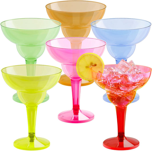 JOYIN 48PCS Plastic Margarita Glasses Cups, 12 oz Neon Disposable Cocktail Cup, Drink Cups for Cinco De Mayo Fiesta Decoration, Mexican Theme Party Supplies