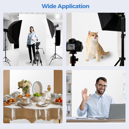 EMART 5 * 6.5ft White Photo Backdrop with Stand Kit for Photography Video Studio，White Screen Photoshoot Background Curtain with T-Shaped Portable Backdrop Stand Carrying Bag 5 Clamps