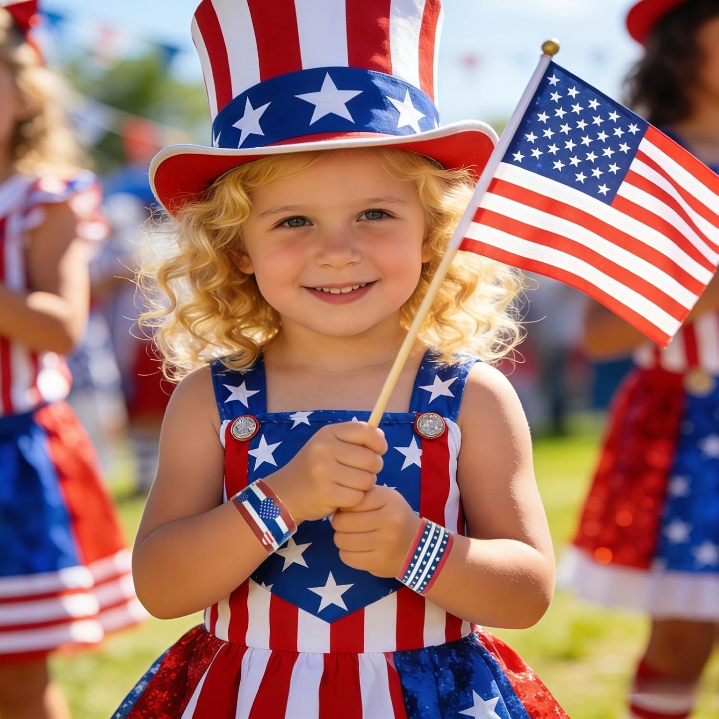 48 Pcs 4th of July Slap Bracelets Party Favors Patriotic Snap Bracelet Bulk Red White Blue American Flag Independence Day Party Supplies Exchanging Gifts Classroom Prizes