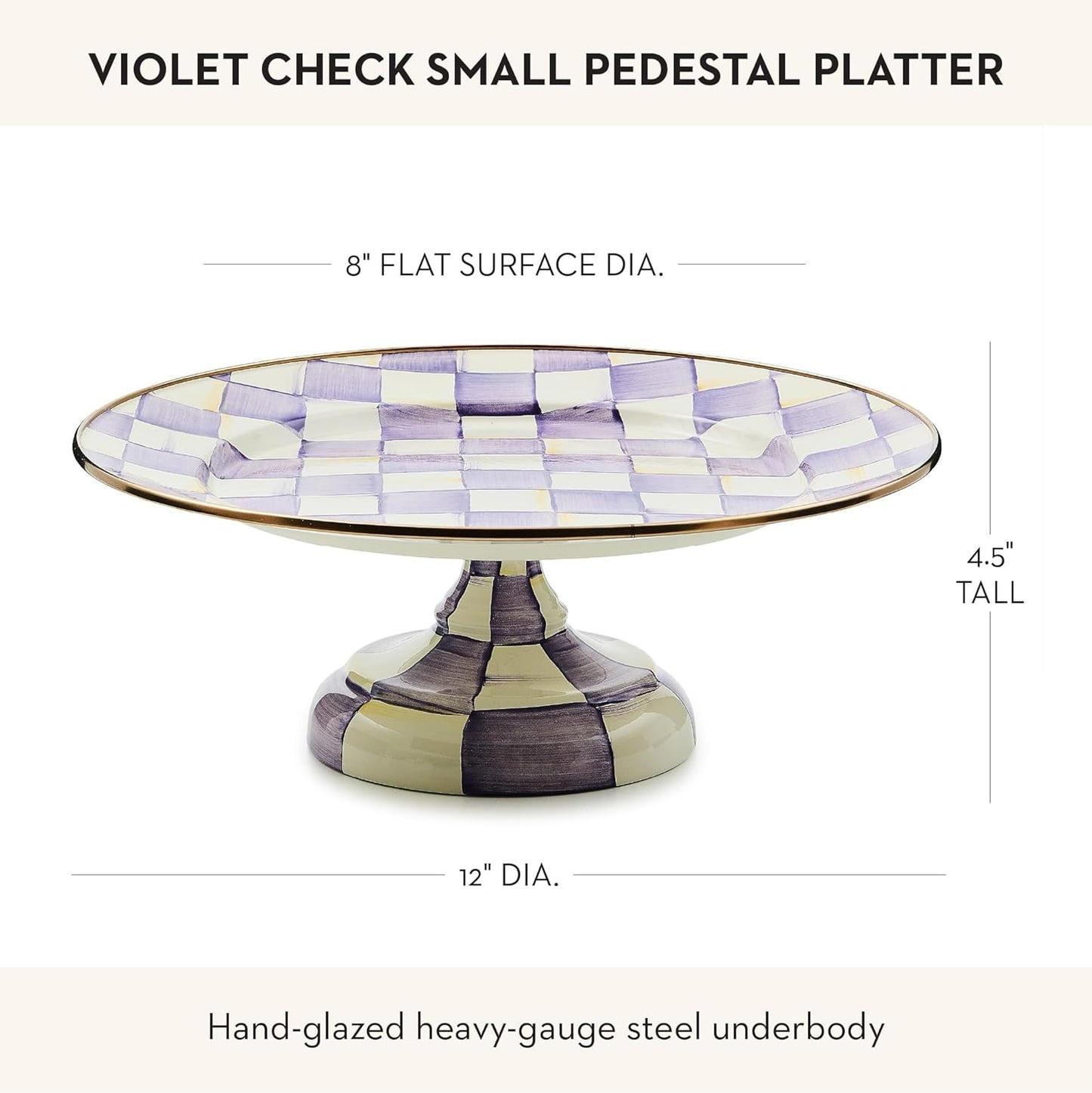 MACKENZIE-CHILDS Enamel Pedestal Platter, Round Cake Stand, Large, Black-and-White Courtly Check