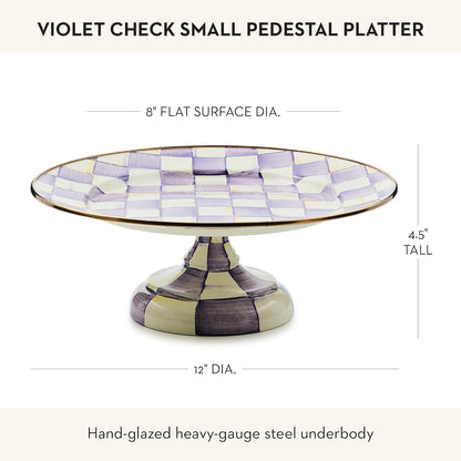 MACKENZIE-CHILDS Enamel Pedestal Platter, Round Cake Stand, Large, Black-and-White Courtly Check