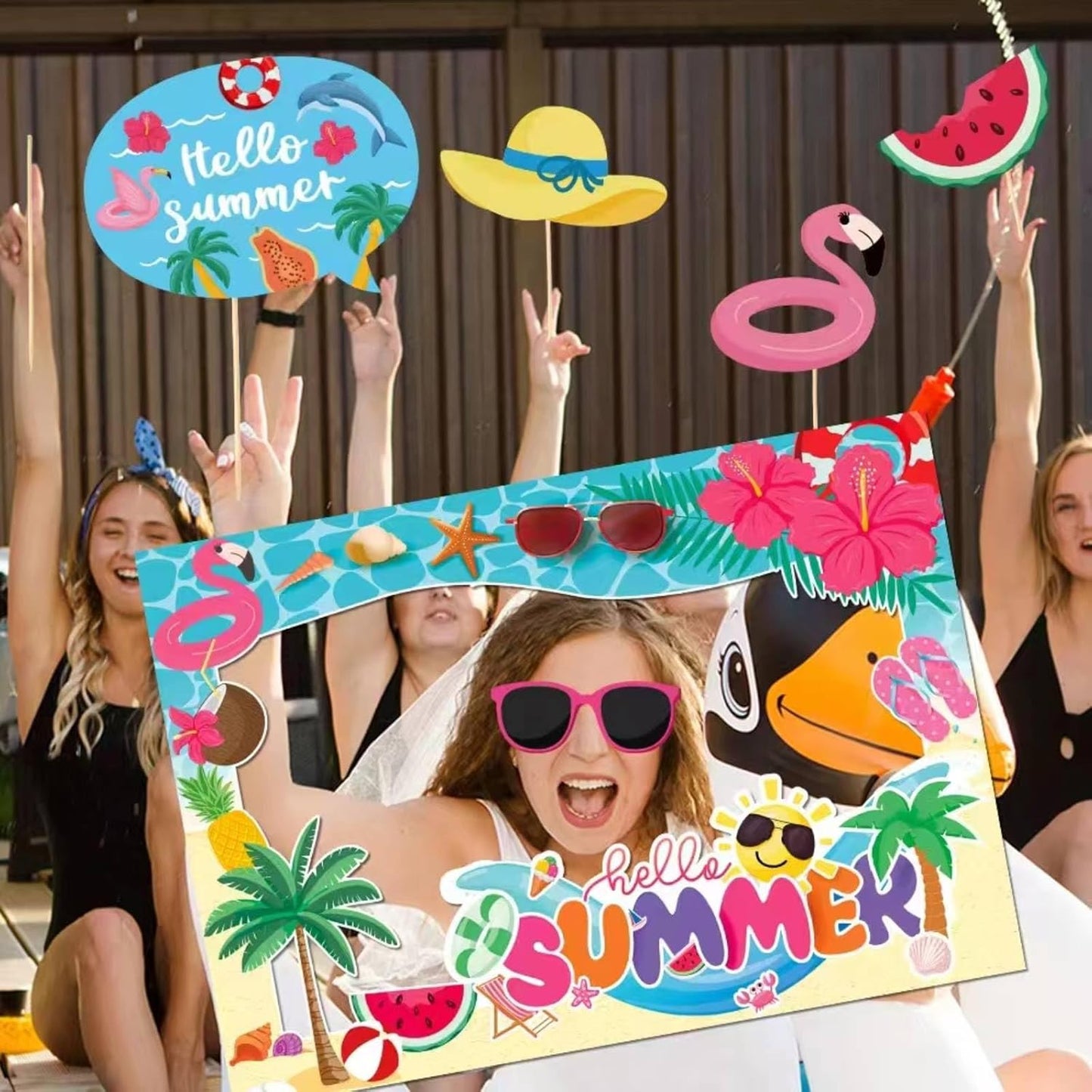 Hawaiian Photo Booth Props,Pool Party Decorations Summer Photo Booth Prop Summer Party Supplies Tropical Beach Party Selfie Props for Luau Summer Decor