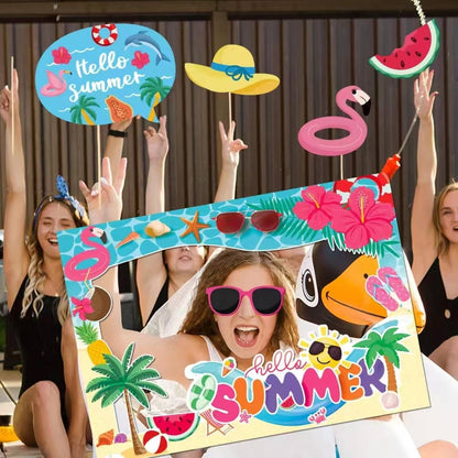 Hawaiian Photo Booth Props,Pool Party Decorations Summer Photo Booth Prop Summer Party Supplies Tropical Beach Party Selfie Props for Luau Summer Decor