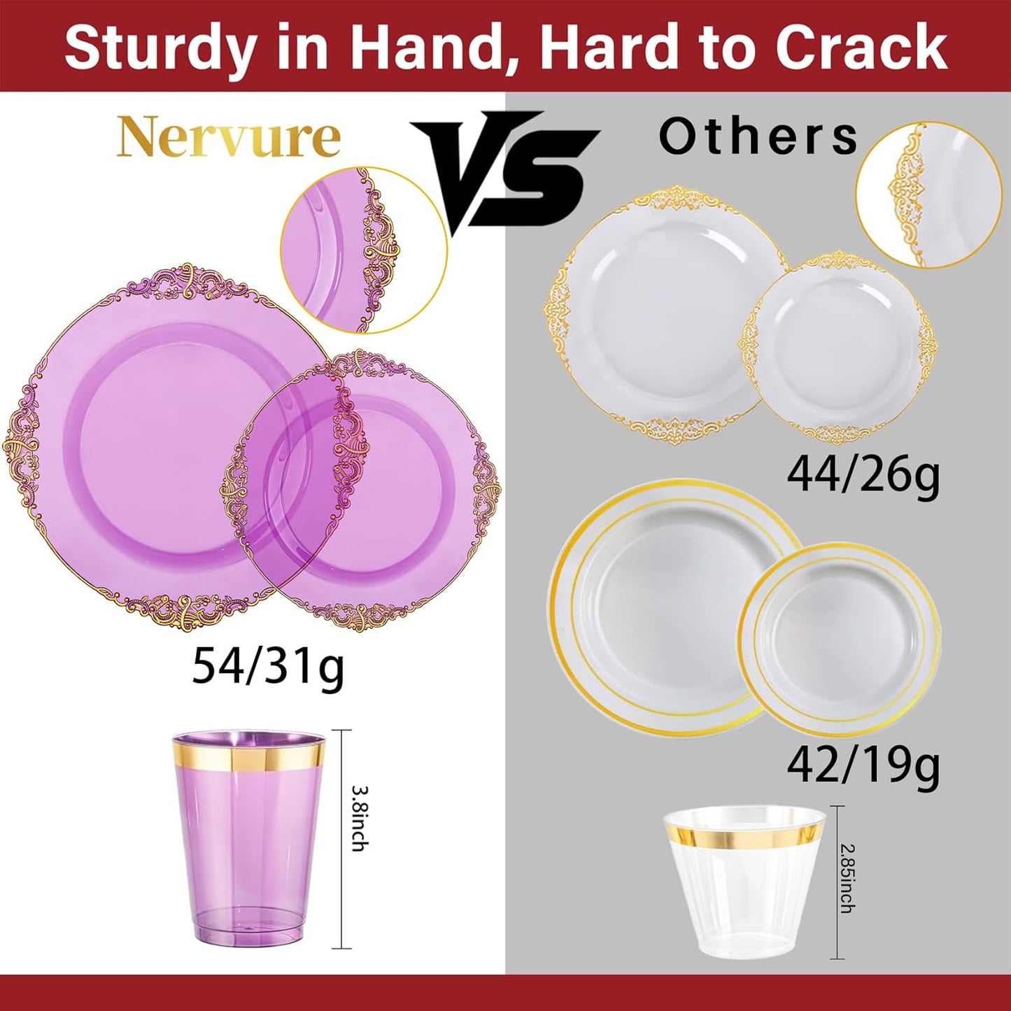 Nervure 350PCS Gold Plastic Plates - Gold Plastic Dinnerware Sets for 50 Guests - 100 Disposable Plates, 150 Silverware, 50 Cups, 50 Napkins for Wedding & Party & Mothers Day
