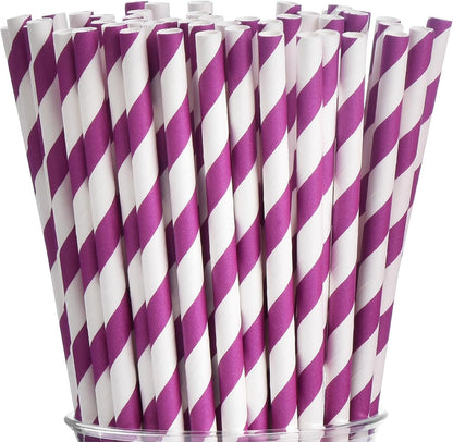 ALINK 100 White and Gold Striped Paper Straws, Biodegradable Disposable Drinking Straws for Birthday, Bridal/Baby Shower, Christmas, New Year, Party Decoration Supplies