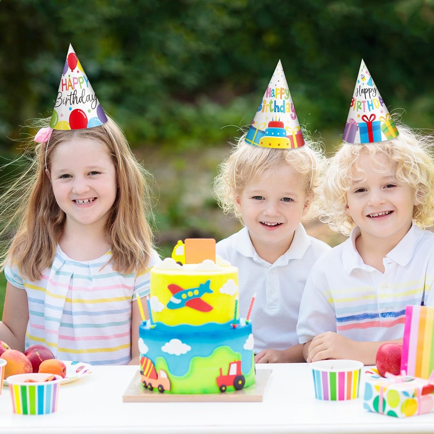 Lonfliness 32Pcs Colorful Party Hats for Kids Happy Birthday Cone Paper Hats Classroom Celebration Supplies Favors