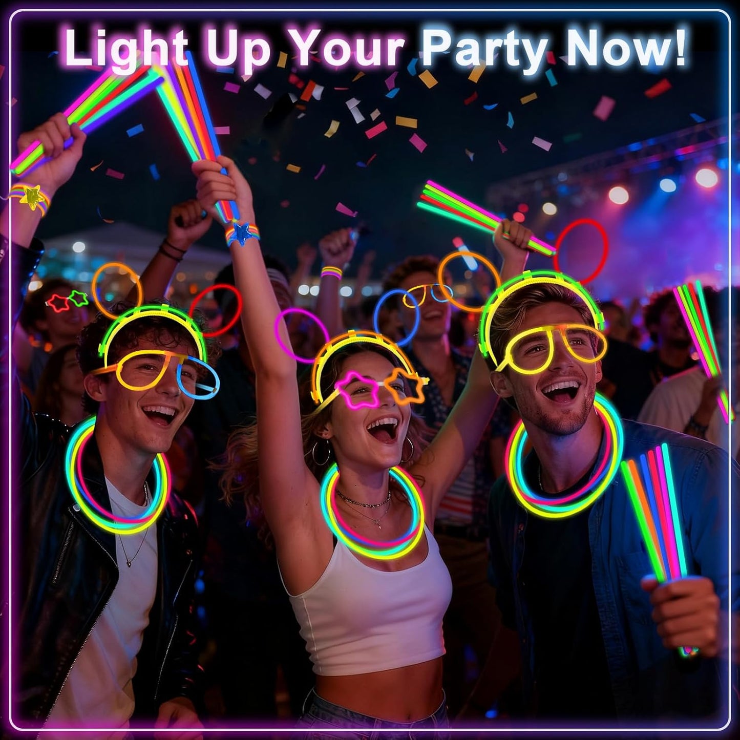 647PCS Glow Sticks, Glow in the Dark Party Favors Party Supplies for Adults Glow Sticks Bulk & Connectors Light Up Glasses Headbands Bracelets Necklace for football Birthday Wedding Patriotic