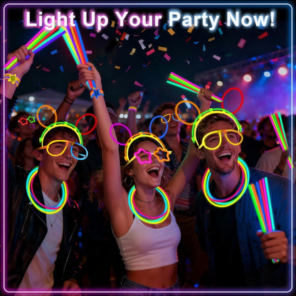 647PCS Glow Sticks, Glow in the Dark Party Favors Party Supplies for Adults Glow Sticks Bulk & Connectors Light Up Glasses Headbands Bracelets Necklace for football Birthday Wedding Patriotic