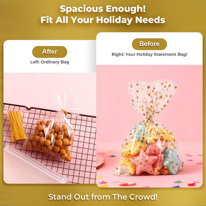 5x7 Inch Iridescent Cellophane Treat Bags with Twist Ties, Treat Bags for Candy Cookie Goodie Chocolates, And Popcorn