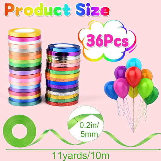 NEBURORA 36 Rolls 36 Colors Curling Ribbon 1/5 Inch 11 Yards Balloon String Ribbon for Gift Wrapping Birthday Graduation Festival Wedding Party Decor Florist Art Craft Decor