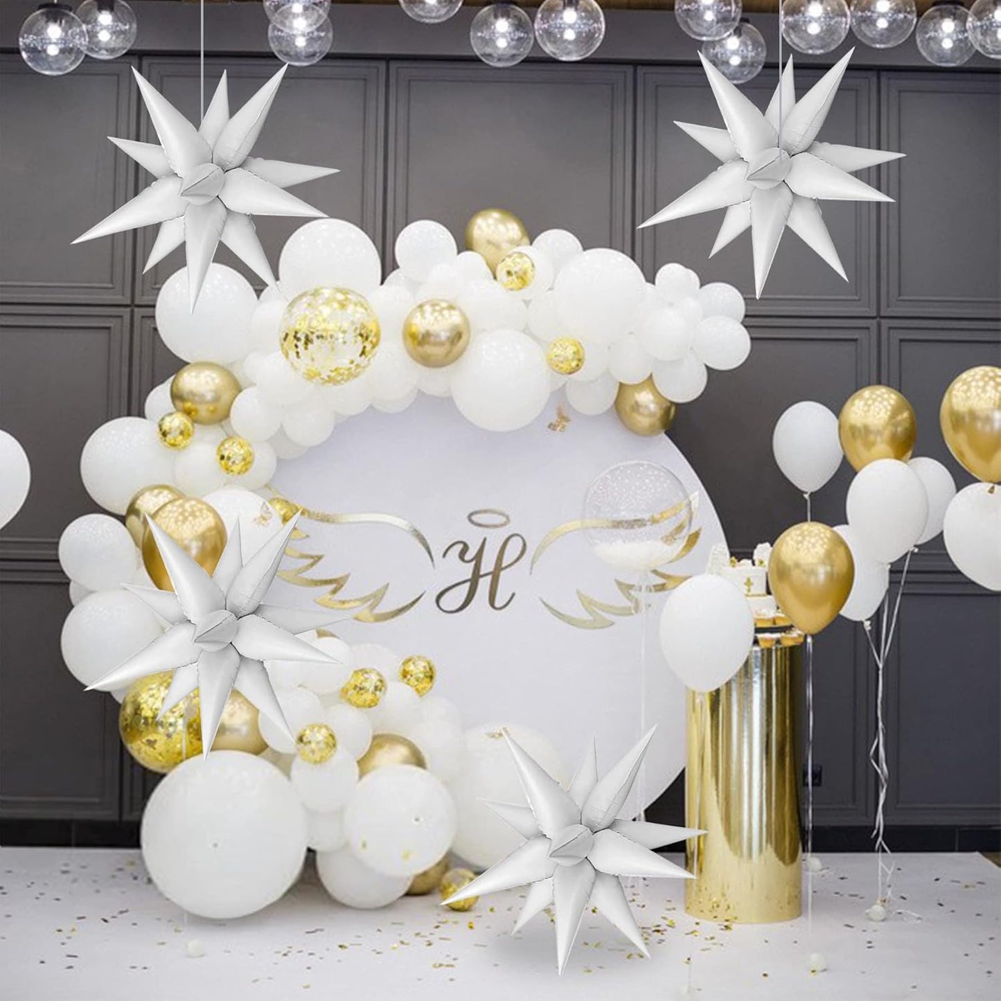 ZAKVOOR 60 Pcs Star Balloons 12 Spike Foil Explosion Party Decoration Balloons for Christmas New Year Eve Birthday (Silver)
