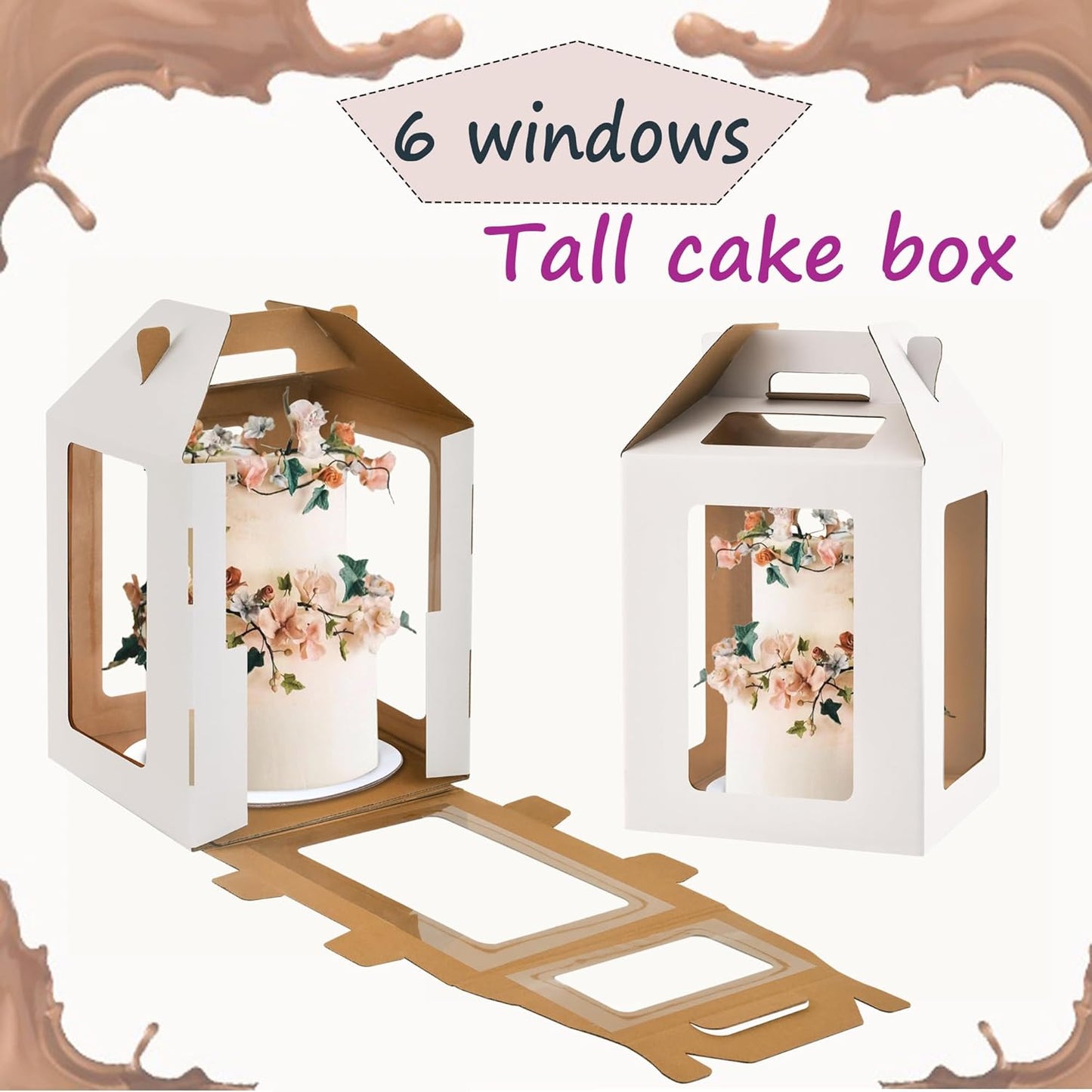 12x12x14 Inch Tall Cake Boxes with windows,10in 12in Tall Cake Carrier, Large Tiered Cake Box,Durable White Bakery Box, Layer Cake Box, large cake box(2pack)