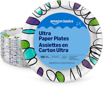 Amazon Basics Ultra Paper Plates, 10 Inch, Disposable, 100 Count, Packaging May Vary