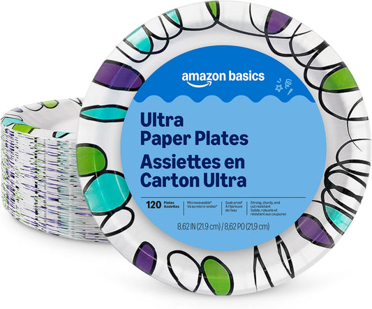 Amazon Basics Ultra Paper Plates, 10 Inch, Disposable, 100 Count, Packaging May Vary