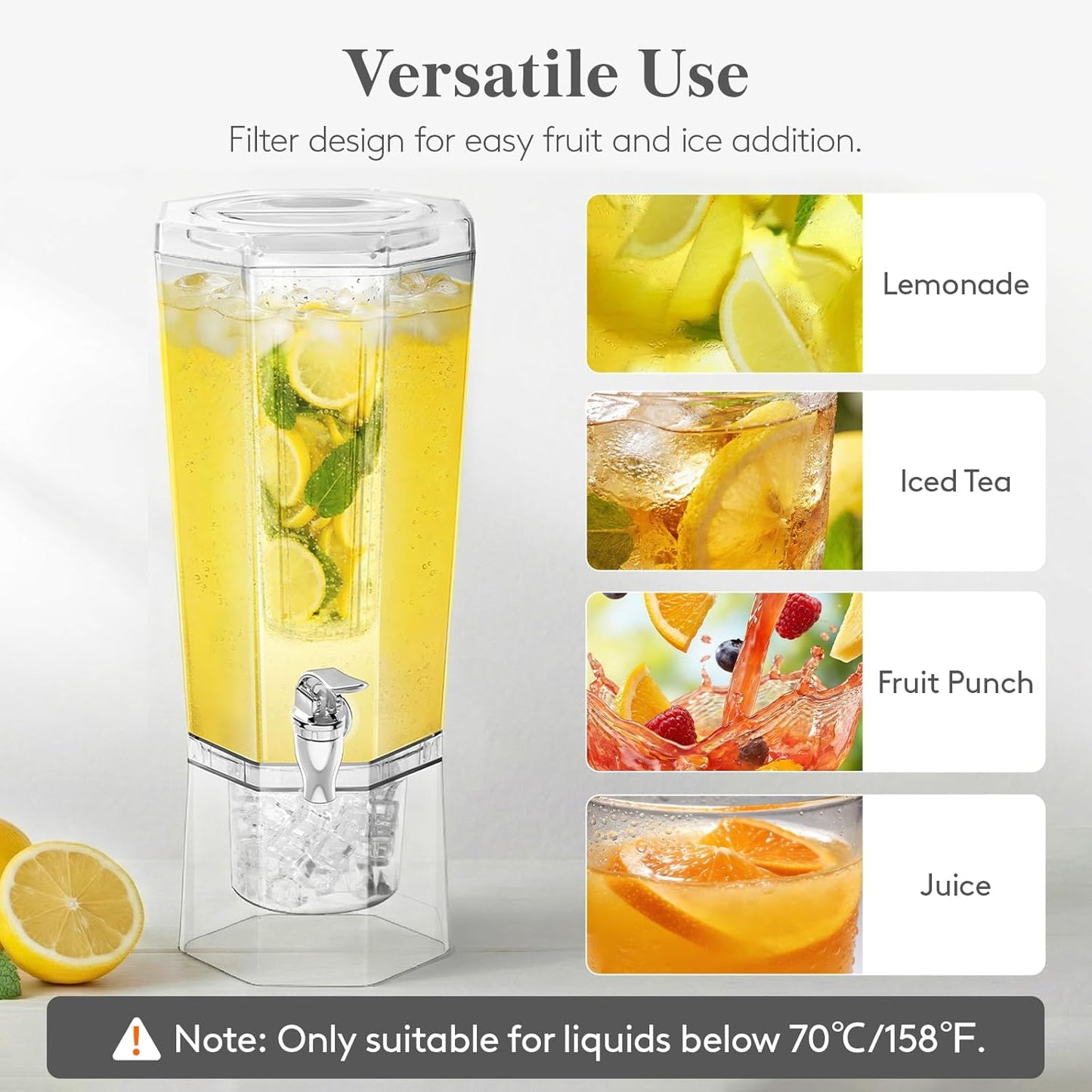 Lifewit 1 Gallon Drink Dispenser for Parties 2 Pcs, Plastic Beverage Container for Juice/Tea/Soda with Stand & Ice Core, Clear Lemonade Dispenser with Spigot, BPA Free Water Pitcher 39 x 16 cm/15x6"