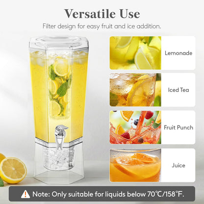 Lifewit 1 Gallon Drink Dispenser for Parties 2 Pcs, Plastic Beverage Container for Juice/Tea/Soda with Stand & Ice Core, Clear Lemonade Dispenser with Spigot, BPA Free Water Pitcher 39 x 16 cm/15x6"