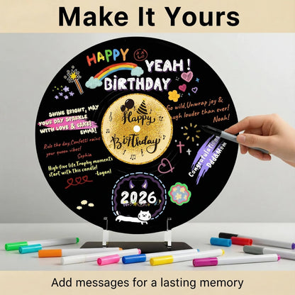 REEGII Vinyl Record Style Birthday Guest Book for Birthday Decorations - Large 11.6"x11.6" Sign-In Poster with 12 Pens | Unique Keepsake Gift for Birthday Party Decor (Happy Birthday, Golden, 11.6"L x 11.6"W)