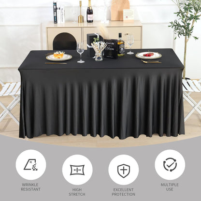 Fixwal Black Spandex Tablecloth for Rectangle Table 6ft, Table Skirt for Folding Table, Table Cover for Party, Show, Wedding and Birthday