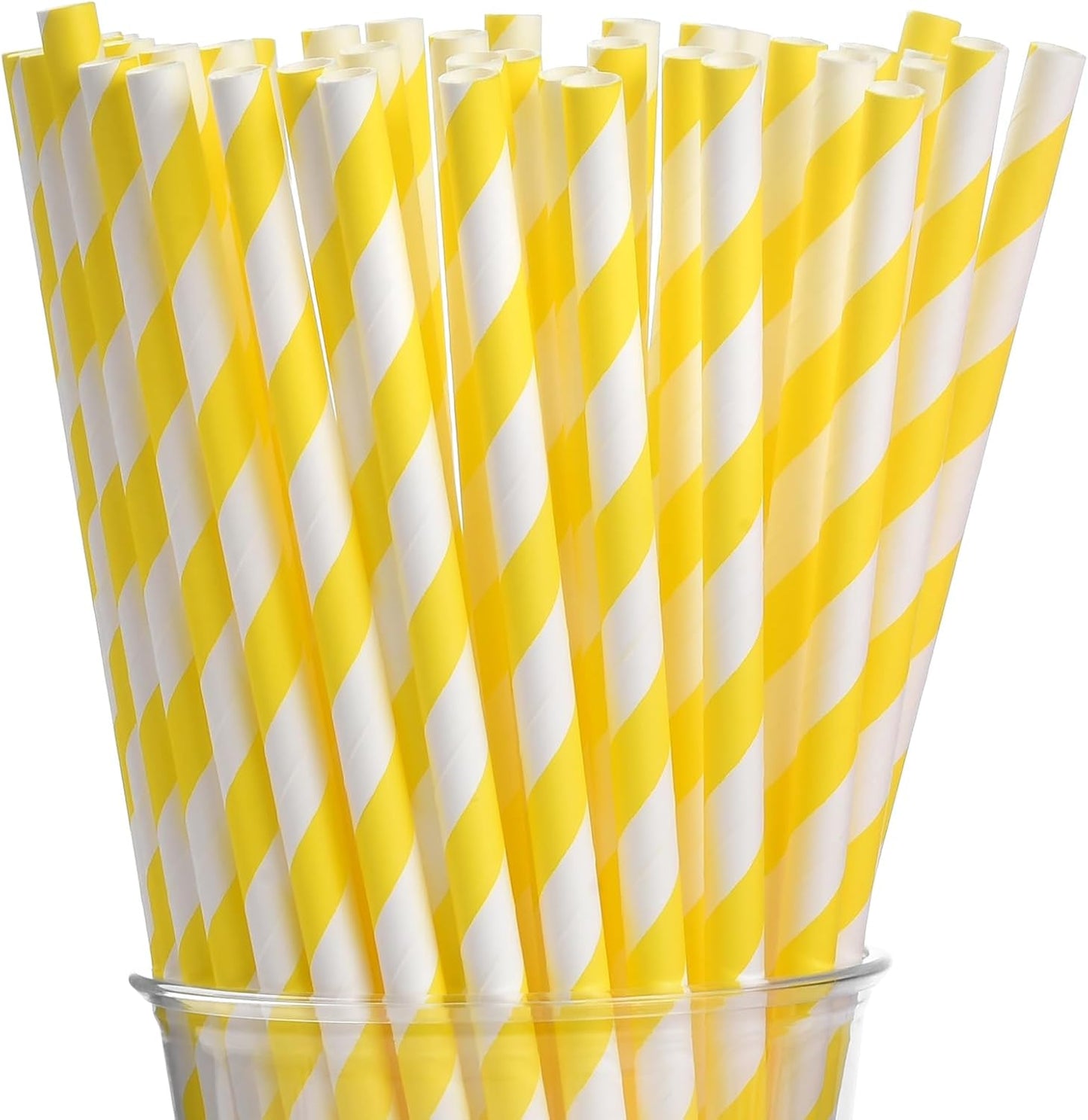 ALINK 100 White and Gold Striped Paper Straws, Biodegradable Disposable Drinking Straws for Birthday, Bridal/Baby Shower, Christmas, New Year, Party Decoration Supplies