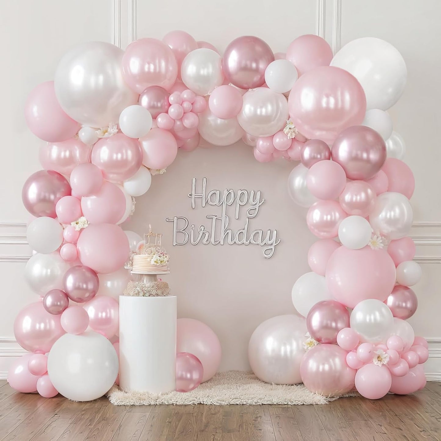 Rose Gold Balloon Garland Kit, Nude Pastel Pink Metallic Gold Matte White Balloons Gold and Rose Gold Confetti Balloons for Valentines Day Wedding Bridal Shower Party Girl Birthday Decorations