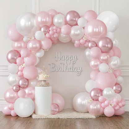Rose Gold Balloon Garland Kit, Nude Pastel Pink Metallic Gold Matte White Balloons Gold and Rose Gold Confetti Balloons for Valentines Day Wedding Bridal Shower Party Girl Birthday Decorations
