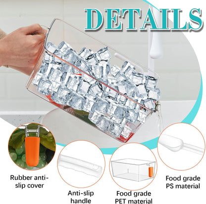 Havawish Ice Storage Bin and Flexible Scoop Set Plastic Freezer Bin with Pull Out Handle Storage Bucket Clear for Container with Scoop(Grey,10.83 x 4.92 x 4.33 in,Classic)