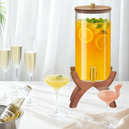 Glass Drink Dispenser,1.5 Gallon Beverage Dispenser with Stand,Lemonade Dispenser with Stainless Steel Faucet,Drink Dispensers for Parties, Bars and Home (Round Stand)