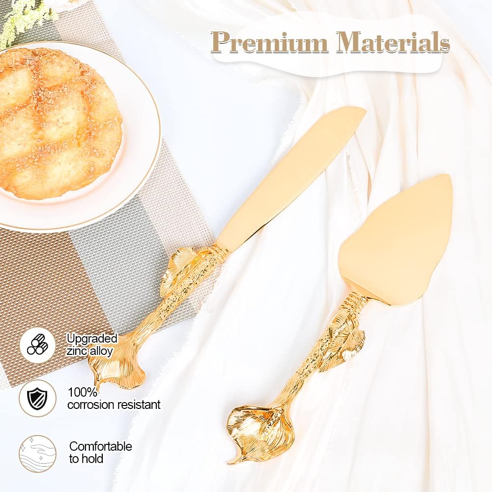 Cake Cutting Set for Wedding, Personalized Gold Cake Knife and Server Set, Custom Cake Serving Set, Engraved Pastry Pie Server Cake Pizza Cutter, Birthday Bridal Gift (F-Classic)