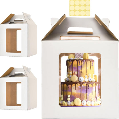 3 Pack 12in Tall Cake Boxes for Tier Cakes, 12x12x14 Inch Tiered Cake Box,Tall Cake Carrier with Window, 10in 12in Large Tierd Bakery Take Out Transport Containers with Handle