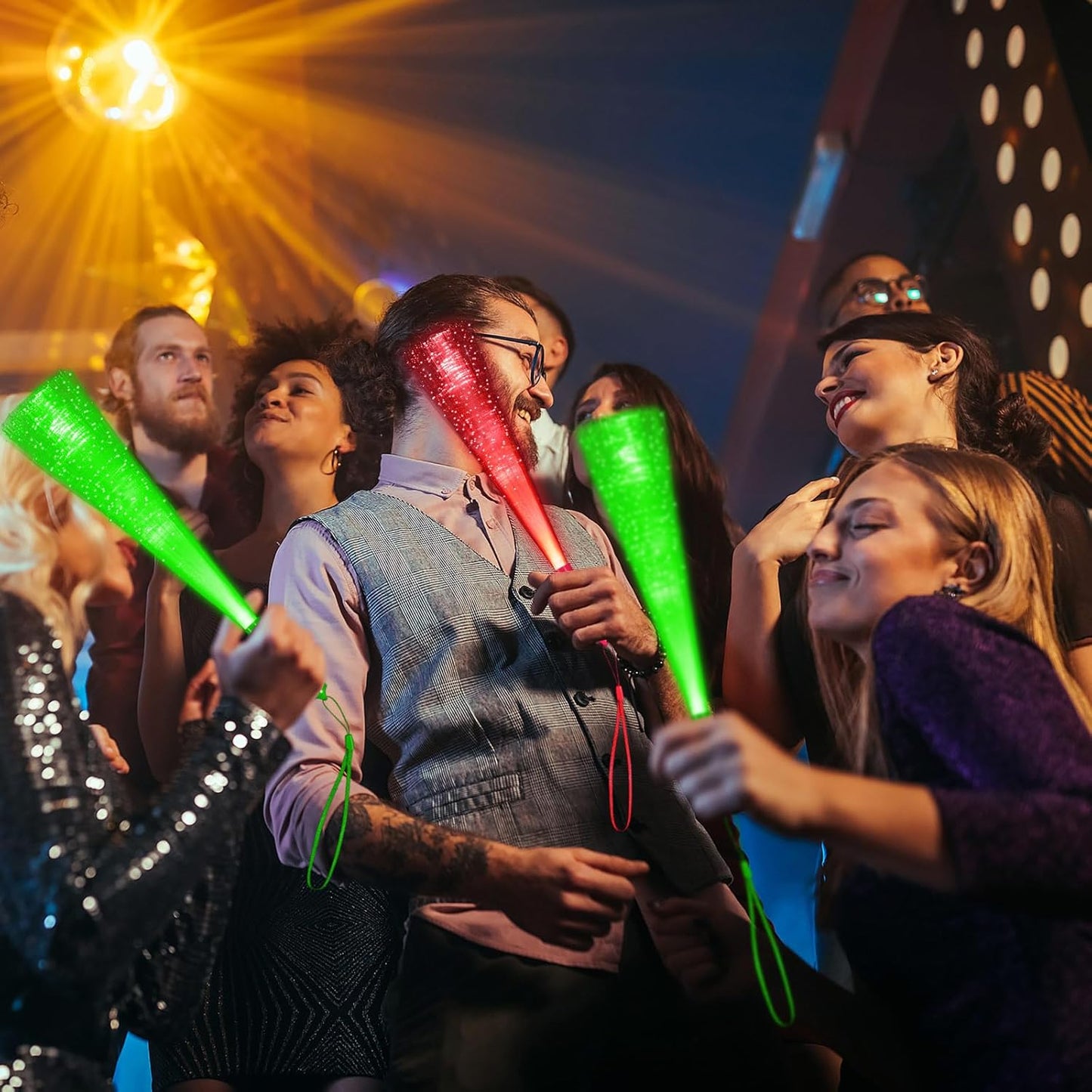 24 Pack Red Glow Fiber Optic Wands Bulk Huge Light up Wand Glow Sticks 14.2 Inch with 3 Light Modes for Christmas Valentine's Day 4th of July Concerts Clubs