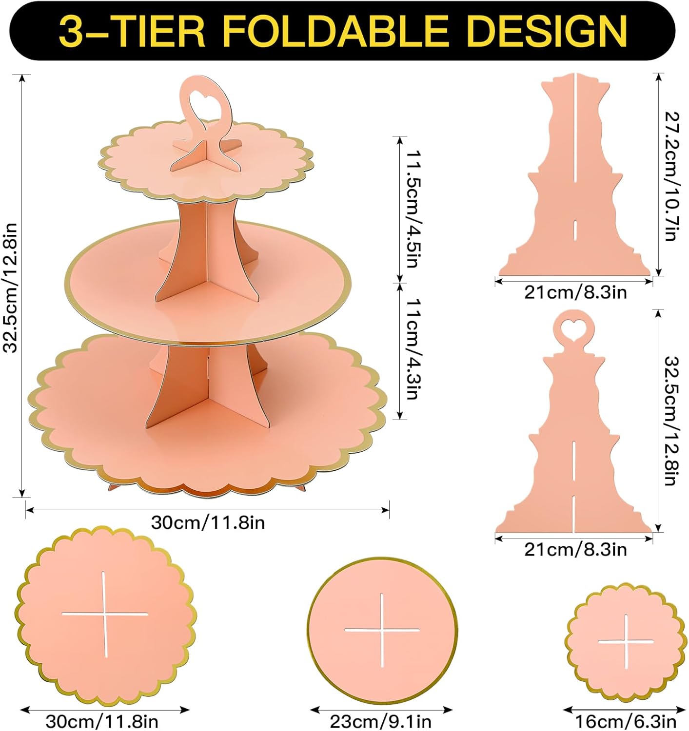 Soleebee 3-Tier Cupcake Stand, Cardboard Cupcake Tower, Cup Cake Stand Tower for Birthday Wedding Party Decoration, Cupcake Tier Stand Desserts Display 1 Set (Purple Gold)